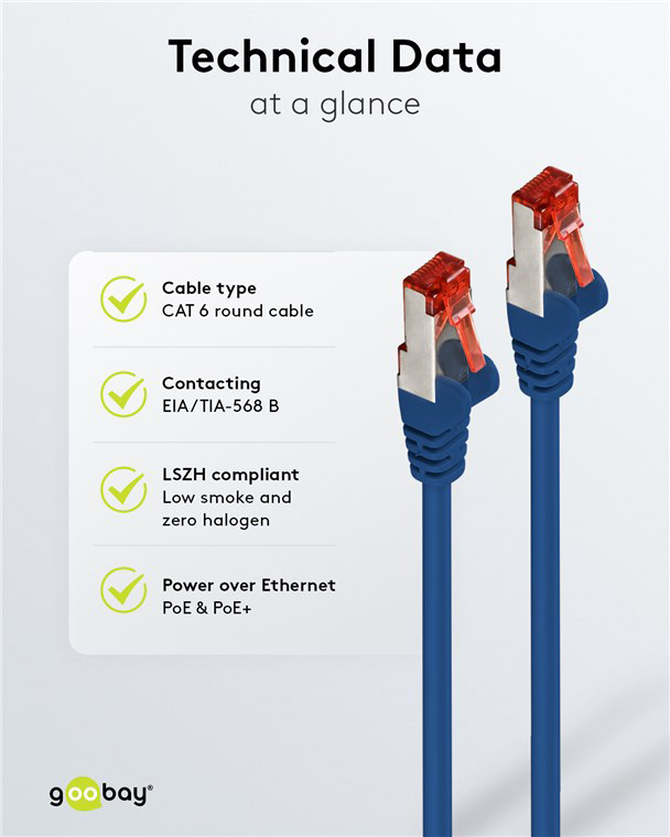 GOOBAY καλώδιο δικτύου 93211, CAT 6 S/FTP, copper, 250MHz, 0.25m, μπλε 93211