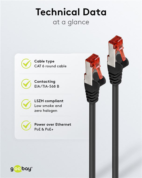 GOOBAY καλώδιο δικτύου 93215, CAT 6 S/FTP, copper, 250MHz, 0.25m, μαύρο 93215
