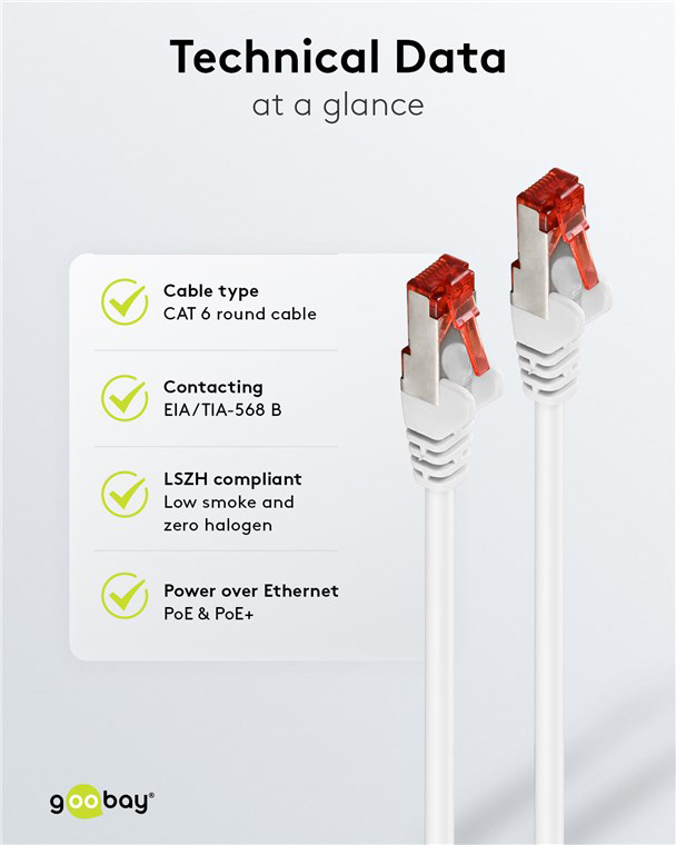 GOOBAY καλώδιο δικτύου 93503, CAT 6 S/FTP, copper, 250MHz, 10m, λευκό 93503