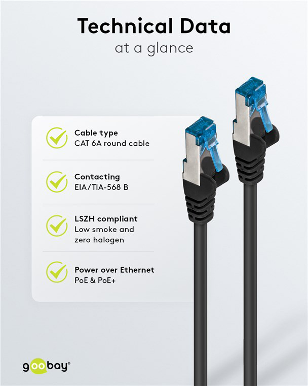 GOOBAY καλώδιο δικτύου 93787, CAT 6A S/FTP, 500MHz, copper, 3m, μαύρο 93787