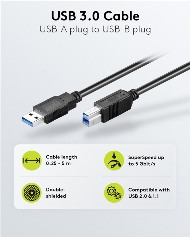 GOOBAY καλώδιο USB 3.0 σε USB Type B 95721, 0.25m, 5Gbps, μαύρο 95721