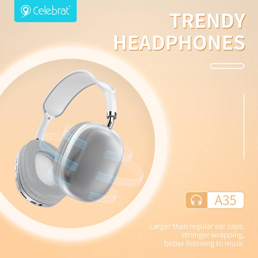 CELEBRAT headphones A35, ασύρματα & ενσύρματα, micro SD, 40mm, 200mAh, λευκά A35-SL