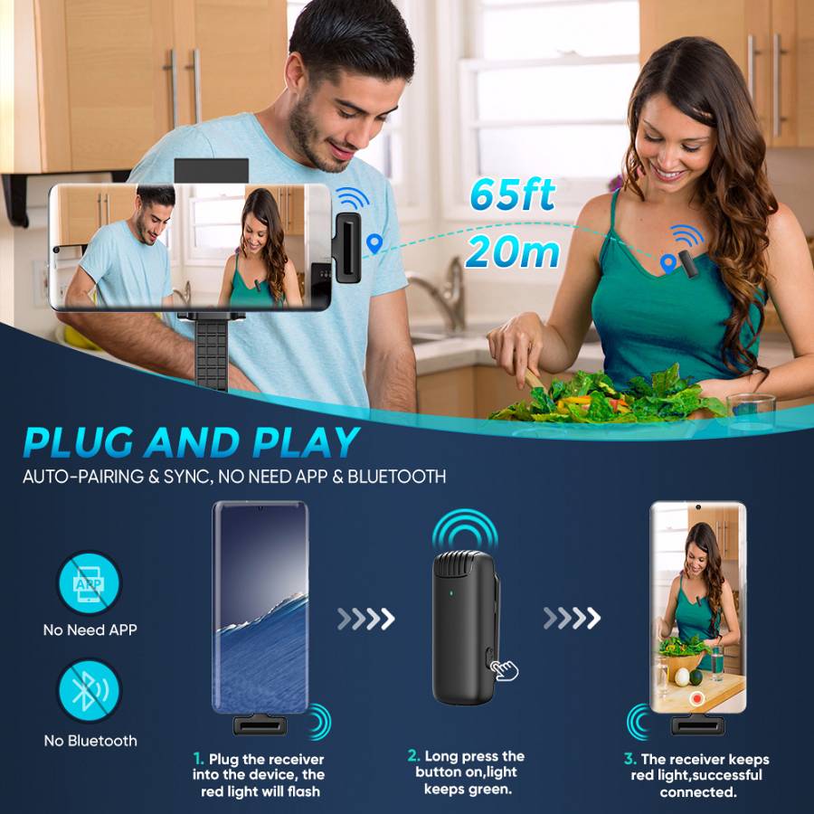 APEXEL ασύρματο μικρόφωνο APL-MIC007 με θήκη φόρτισης, USB-C, 2.4GHz, μαύρο APL-MIC007