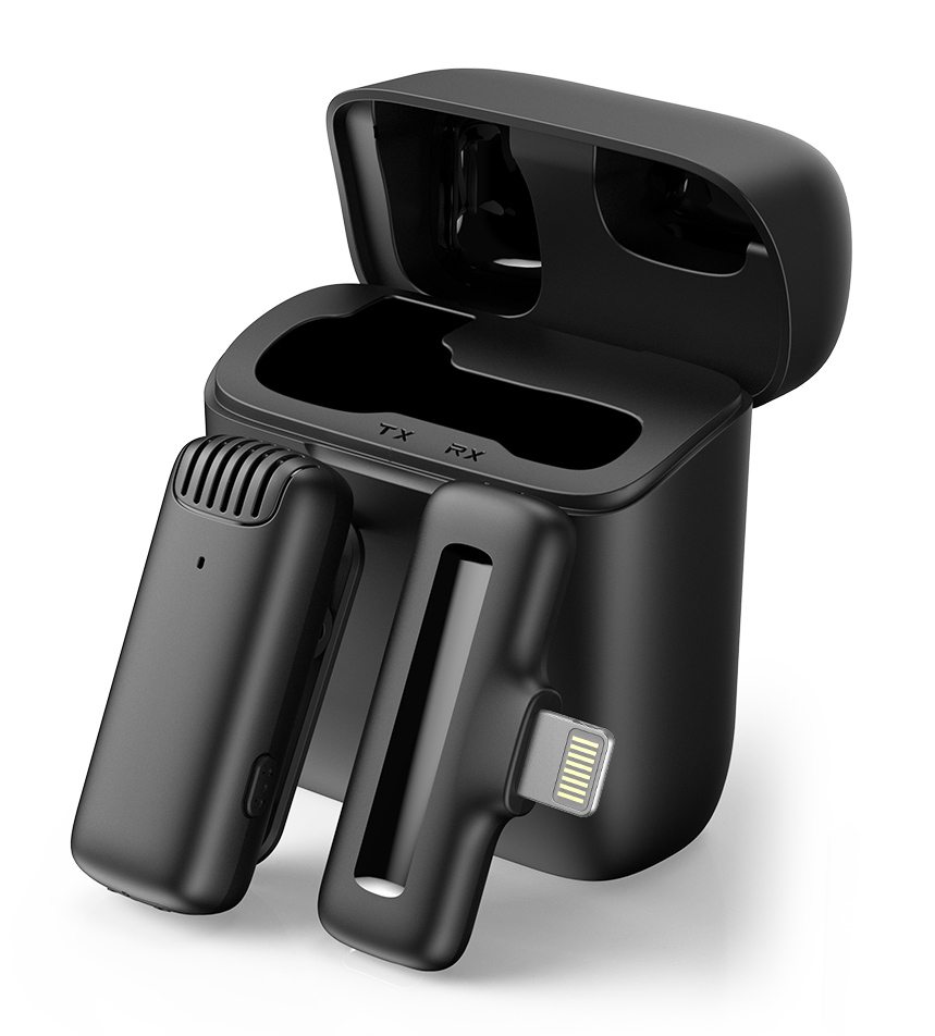 APEXEL ασύρματο μικρόφωνο APL-MIC013 με θήκη φόρτισης, Lightning, 2.4GHz, μαύρο APL-MIC013
