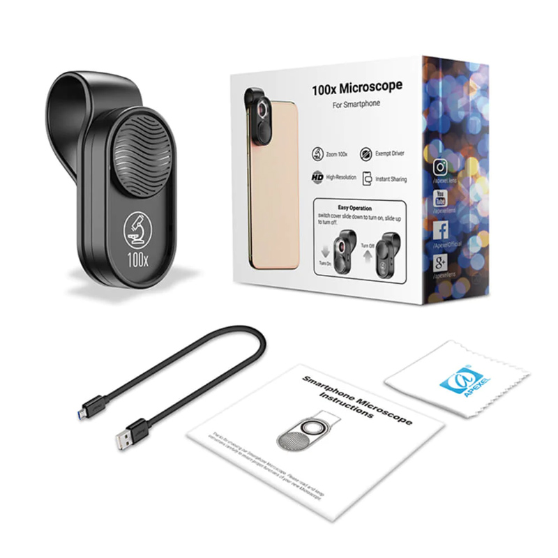 APEXEL φακός μικροσκόπιο APL-MS001 για smartphone κάμερα, 100x zoom, LED APL-MS001