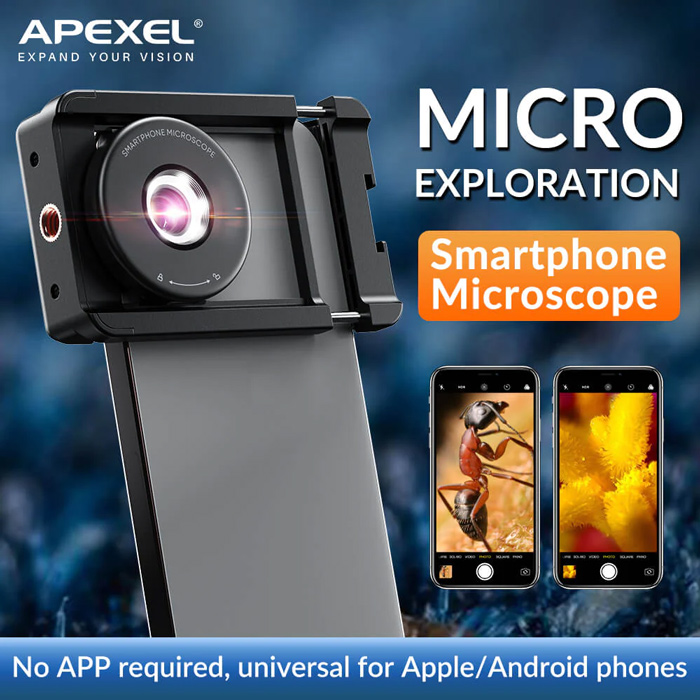 APEXEL φακός μικροσκόπιο APL-MS009 για smartphone κάμερα, 100x zoom, LED APL-MS009