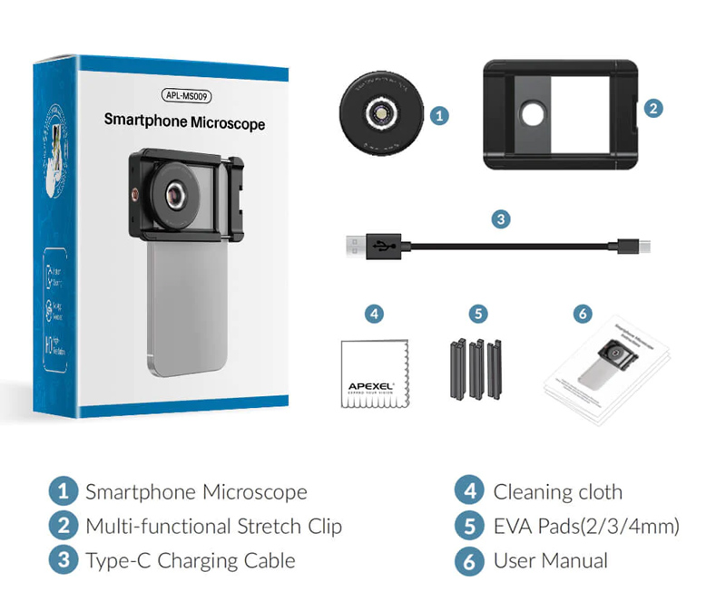 APEXEL φακός μικροσκόπιο APL-MS009 για smartphone κάμερα, 100x zoom, LED APL-MS009