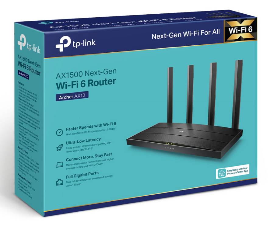 TP-LINK Router Archer AX12, WiFi 6, 1.5Gbps AX1500, Dual Band, Ver. 1.0 ARCHER-AX12