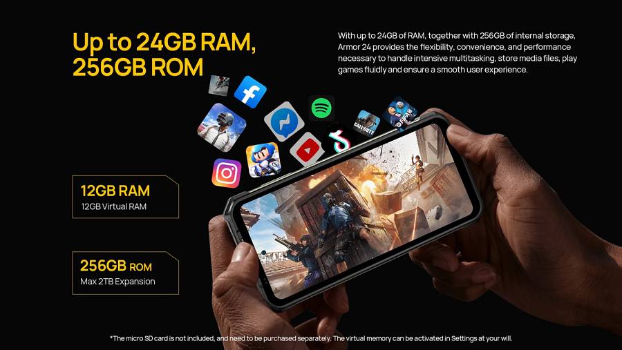 ULEFONE smartphone Armor 24, 6.78, 12/256GB, 22000mAh, IP68/IP69K, μαύρο ARMOR24-BK