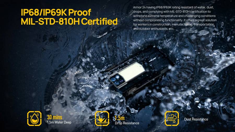 ULEFONE smartphone Armor 24, 6.78, 12/256GB, 22000mAh, IP68/IP69K, μαύρο ARMOR24-BK