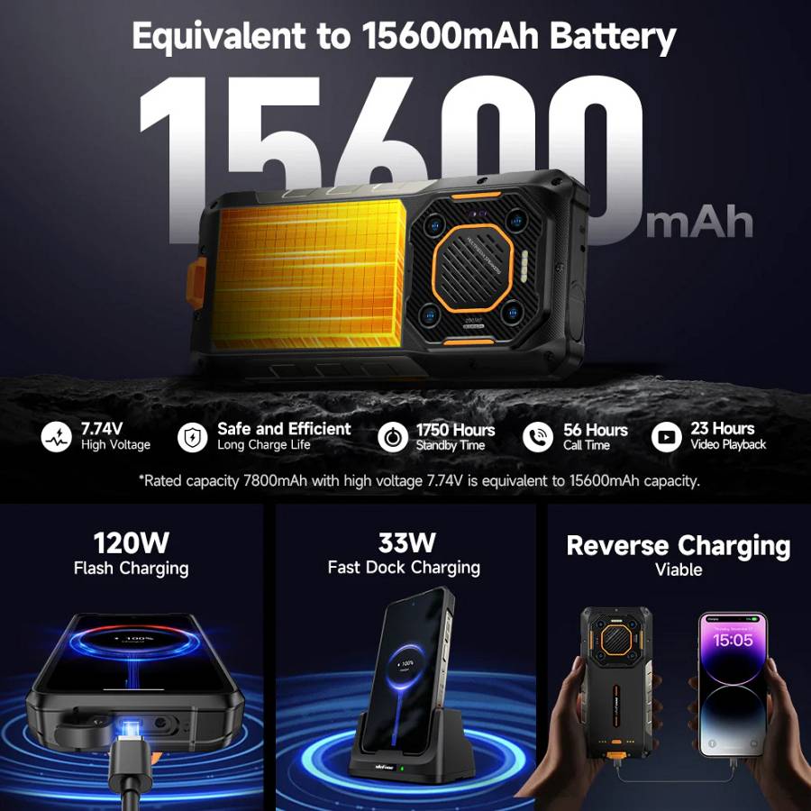 ULEFONE smartphone Armor 26 Ultra Walkie-Talkie, 6.78, 12/512GB, 5G, 15600mAh, IP68/IP69K, μαύρο ARMOR26ULTRAWT-BK