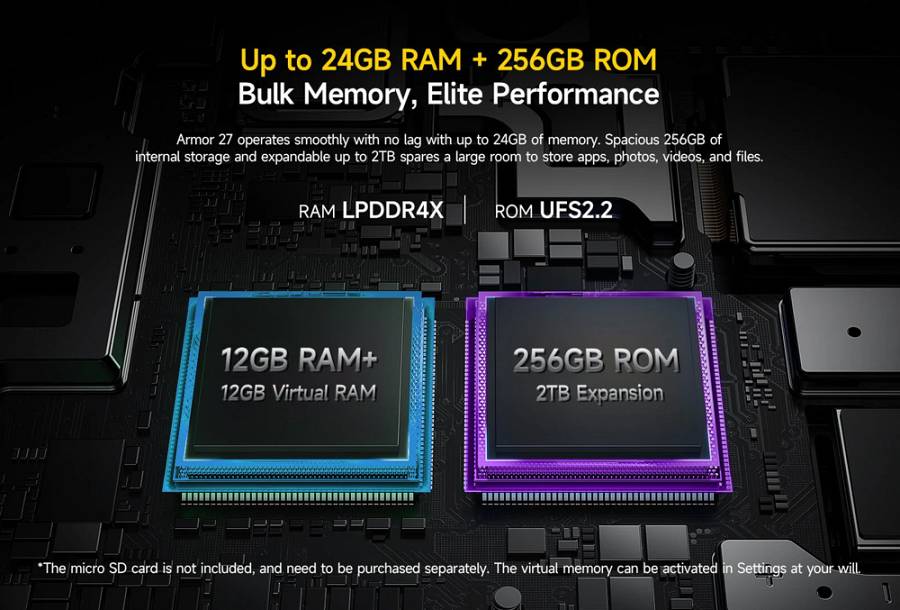 ULEFONE smartphone Armor 27, 6.78, 12/256GB, 10600mAh, IP68/IP69K, μαύρο ARMOR27-BK