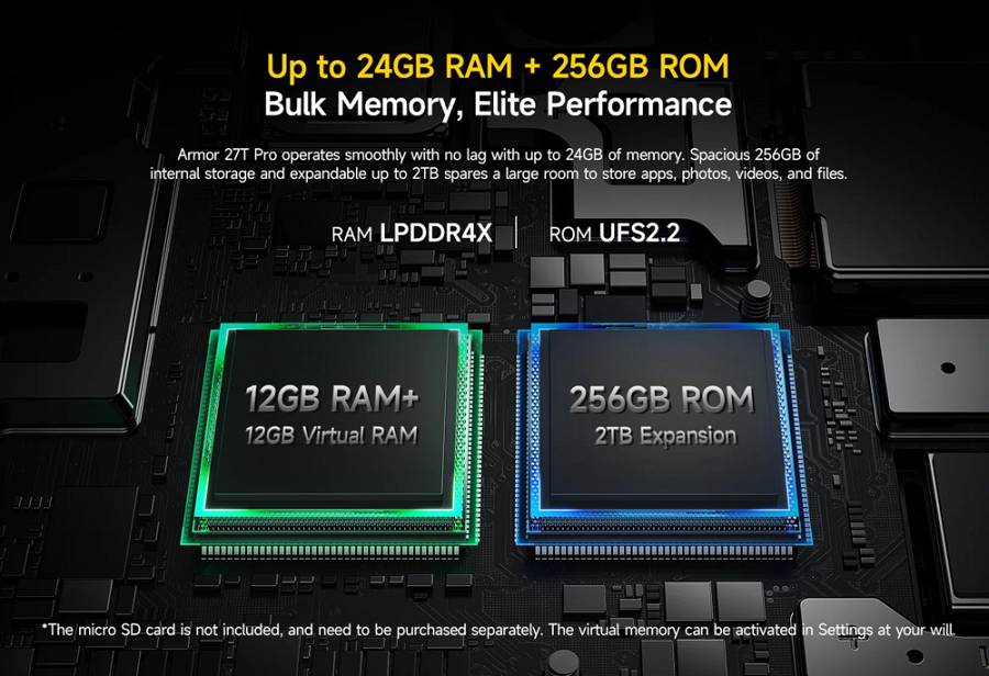 ULEFONE smartphone Armor 27T Pro, 6.78, 12/256GB, 5G, 10600mAh, IP68/IP69K, μαύρο ARMOR27TPRO-BK