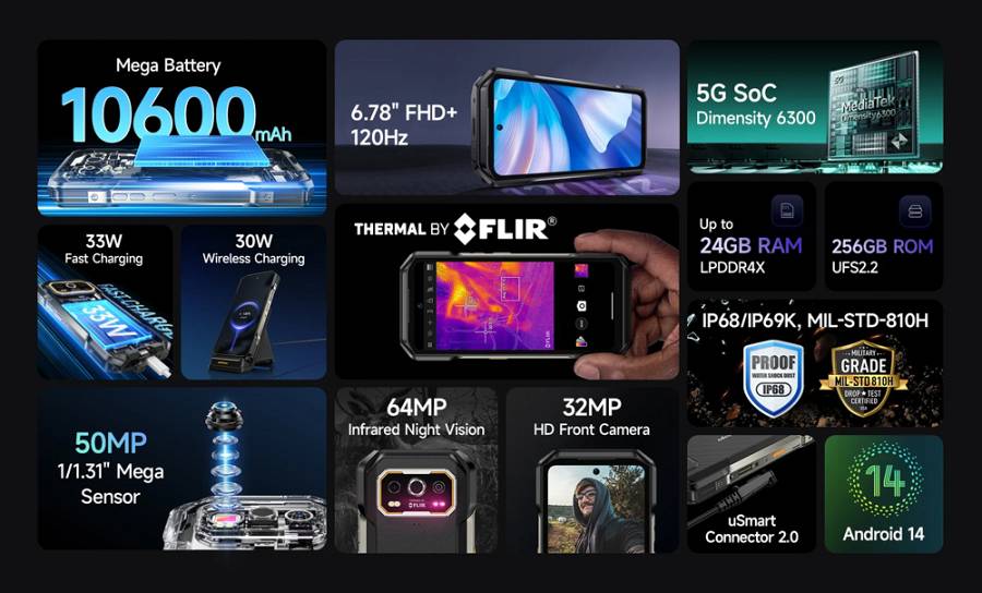 ULEFONE smartphone Armor 27T Pro, 6.78, 12/256GB, 5G, 10600mAh, IP68/IP69K, μαύρο ARMOR27TPRO-BK