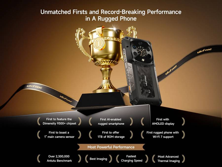 ULEFONE smartphone Armor 28 Ultra Thermal, 6.67 & 1.04, 16/1TB, 5G, 10600mAh, IP68/IP69K, μαύρο ARMOR28UTH-BK