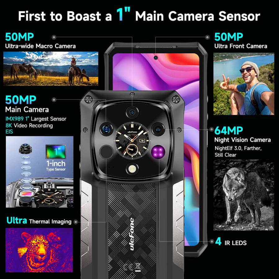 ULEFONE smartphone Armor 28 Ultra Thermal, 6.67 & 1.04, 16/1TB, 5G, 10600mAh, IP68/IP69K, μαύρο ARMOR28UTH-BK