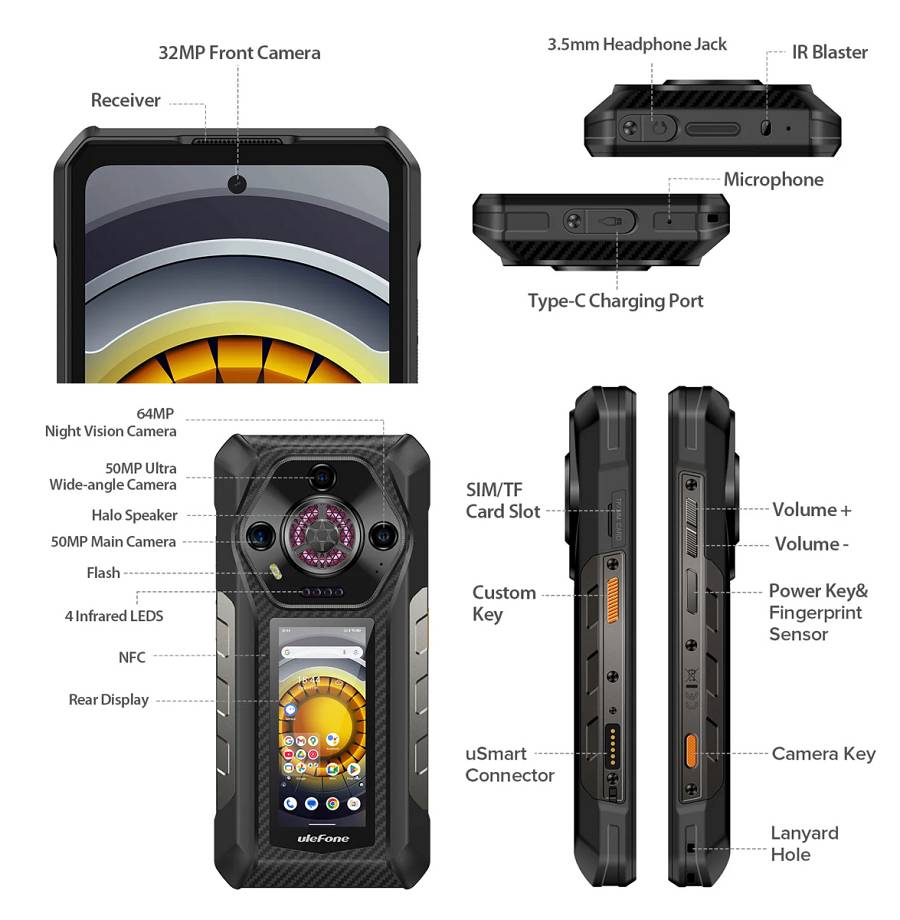 ULEFONE smartphone Armor 30 Pro, 6.95 & 3.4, 16/512GB, 5G, 12800mAh, IP68/IP69K, μαύρο ARMOR30PRO-BK