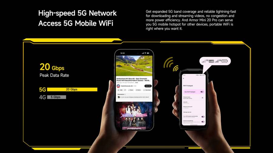 ULEFONE smartphone Armor Mini 20 Pro, 4.7, 8/256GB, 5G, 6200mAh, IP68/IP69K, μαύρο ARMORMINI20PRO-BK