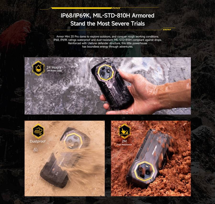 ULEFONE smartphone Armor Mini 20 Pro, 4.7, 8/256GB, 5G, 6200mAh, IP68/IP69K, μαύρο ARMORMINI20PRO-BK