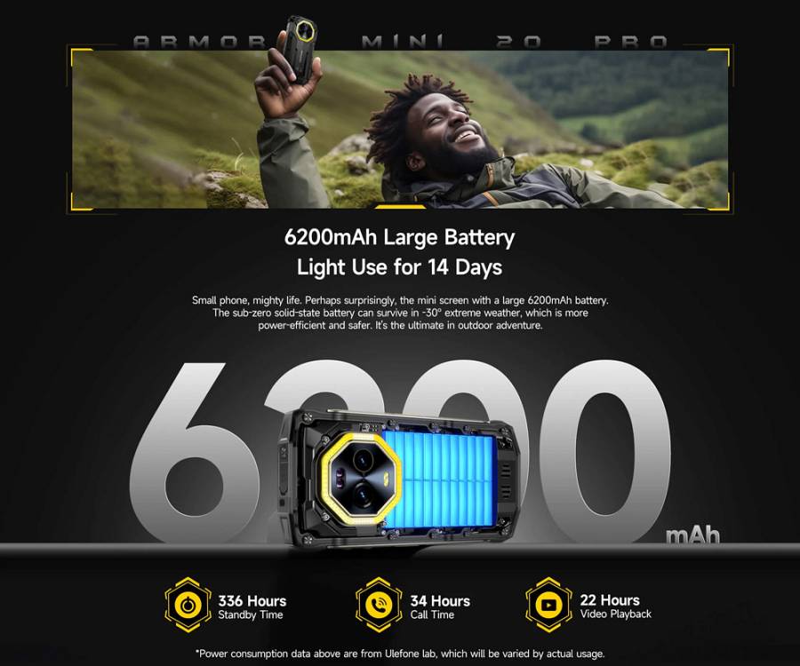 ULEFONE smartphone Armor Mini 20 Pro, 4.7, 8/256GB, 5G, 6200mAh, IP68/IP69K, μαύρο ARMORMINI20PRO-BK