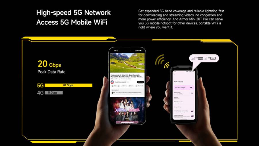 ULEFONE smartphone Armor Mini 20T Pro, 4.7, 8/256GB, 5G, 6200mAh, IP68/IP69K, μαύρο ARMORMINI20TPRO-BK