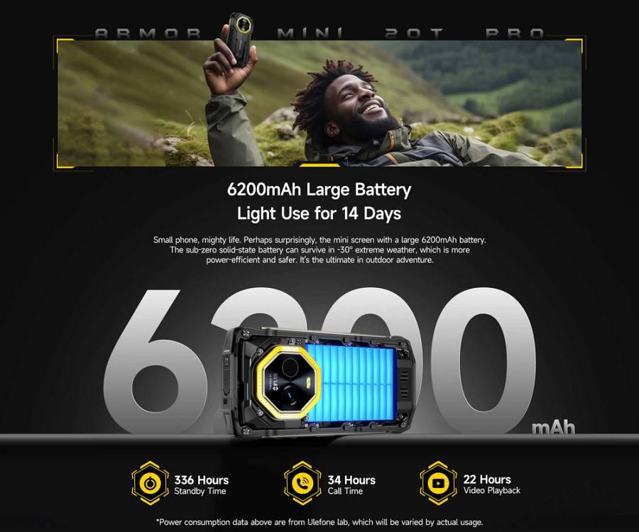 ULEFONE smartphone Armor Mini 20T Pro, 4.7, 8/256GB, 5G, 6200mAh, IP68/IP69K, μαύρο ARMORMINI20TPRO-BK