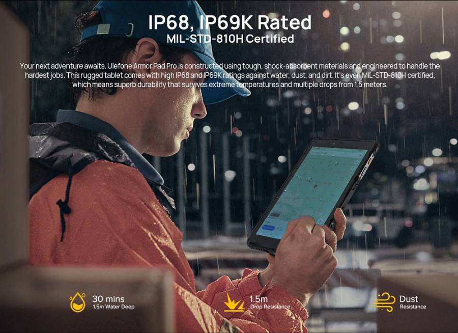 ULEFONE tablet Armor Pad Pro, 8, 8/128GB, 4G, 7650mAh, IP68/IP69K, μαύρο ARMORPAD-PRO