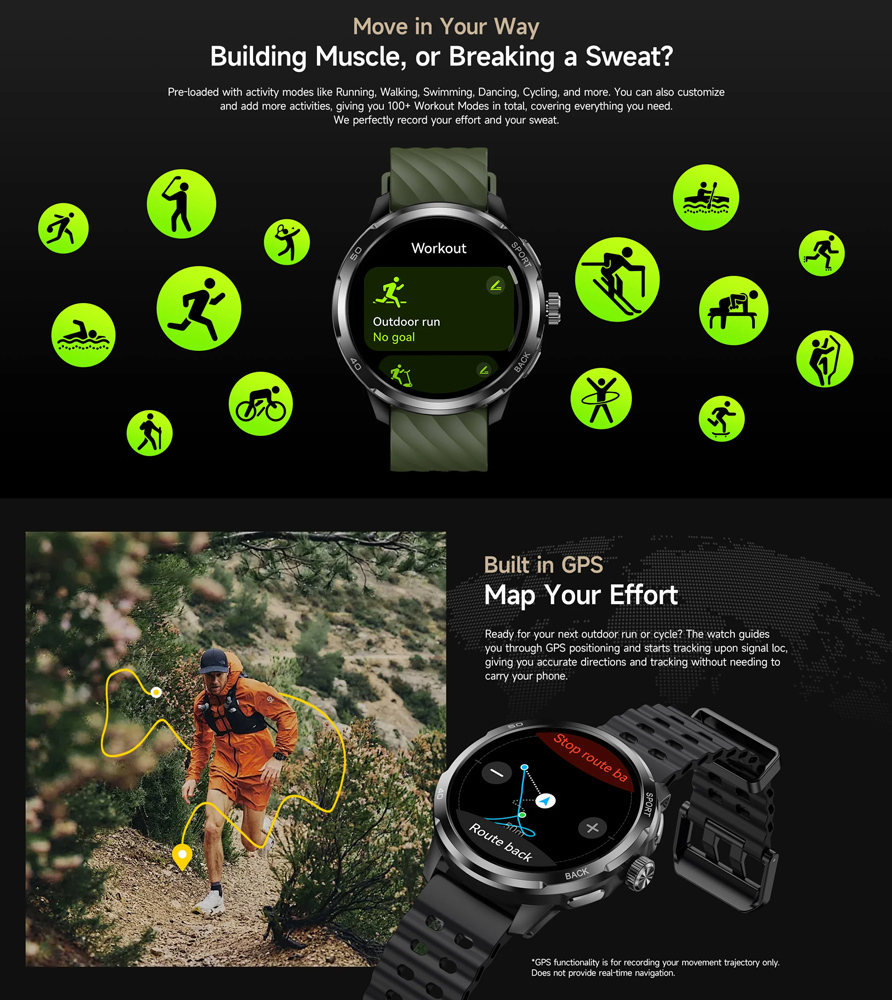 ULEFONE smartwatch Armor Watch Pro, 2x λουράκια, heart rate, 1.50 AMOLED, GPS, 5 ΑΤΜ/IP68/IP69K/MIL-STD-810H, μαύρο ARMORWATCHPRO-BK