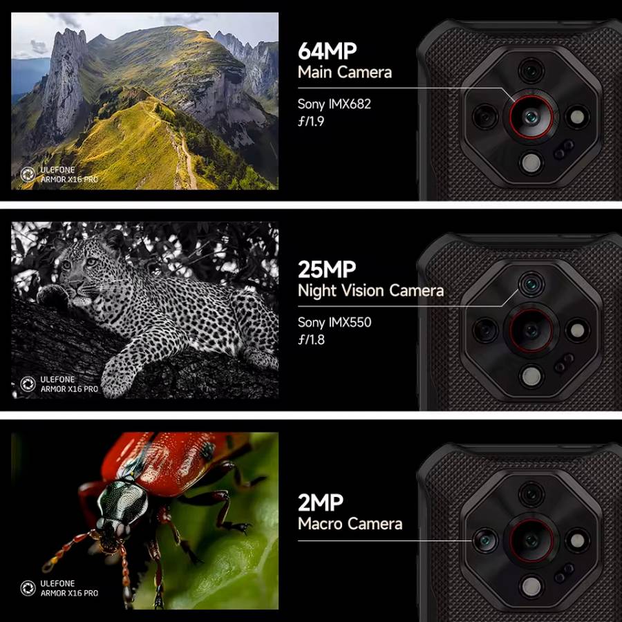 ULEFONE smartphone Armor X16 Pro, 6.56, 8/256GB, 5G, 10360mAh, IP68/IP69K/MIL-STD-810H, μαύρο ARMORX16PRO-BK