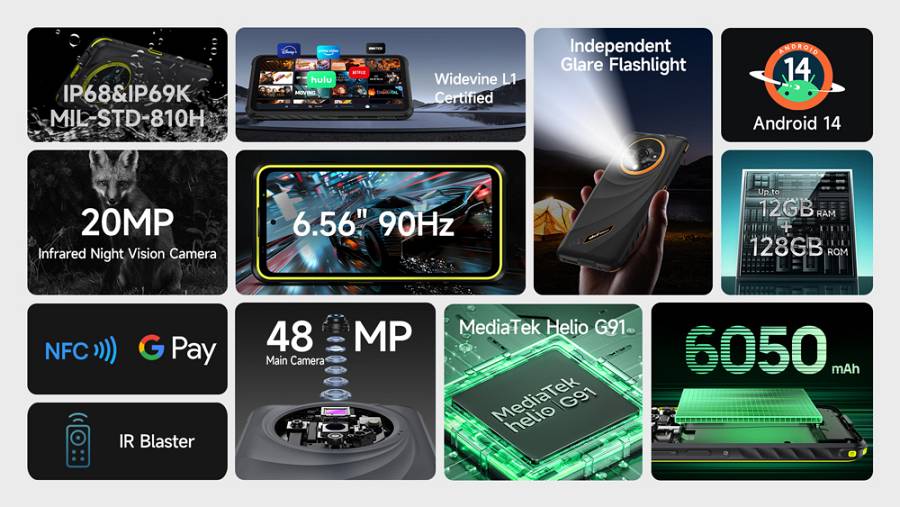 ULEFONE smartphone Armor X31, 6.56, 6/128GB, 6050mAh, IP68/IP69K, μαύρο ARMORX31