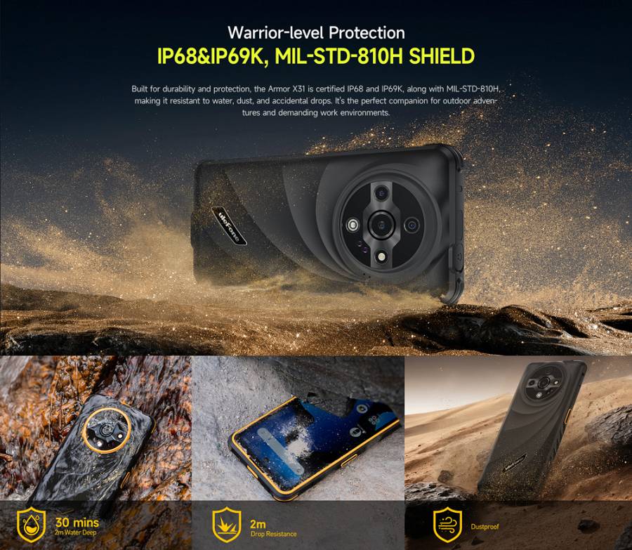 ULEFONE smartphone Armor X31, 6.56, 6/128GB, 6050mAh, IP68/IP69K, μαύρο ARMORX31