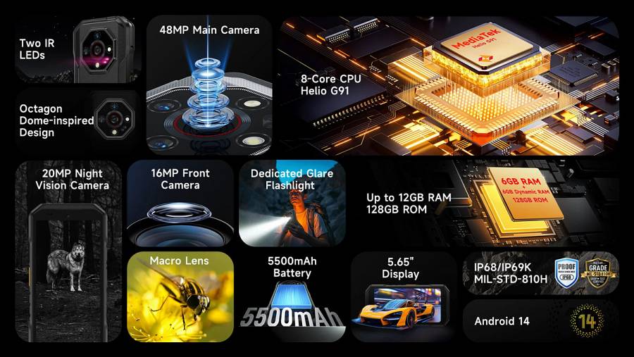 ULEFONE smartphone Armor X32, 5.65, 6/128GB, 5500mAh, IP68/IP69K, μαύρο ARMORX32-BK