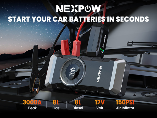 NEXPOW εκκινητής μπαταρίας & συμπιεστής αέρος NP2, 12V/3000A, 150PSI, 12000mAh AVP-NP2