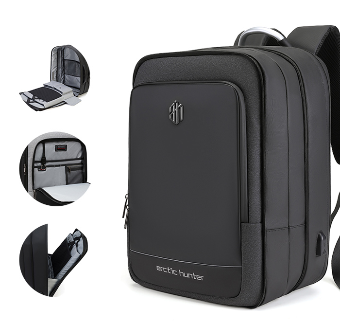 ARCTIC HUNTER τσάντα πλάτης B00227L με θήκη laptop 17, 41L, USB, μαύρη B00227L-BK