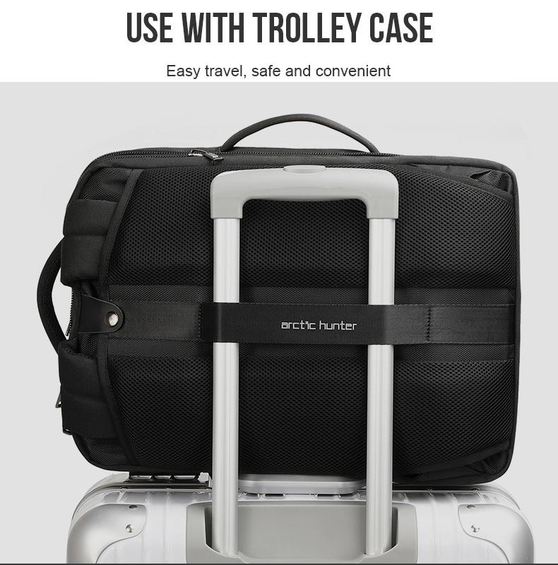 ARCTIC HUNTER τσάντα πλάτης B00345 με θήκη laptop 15.6, USB, 19-32L, μαύρη B00345-BK