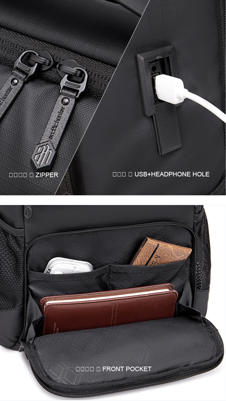 ARCTIC HUNTER τσάντα πλάτης B00532 με θήκη laptop 15.6, USB, 28L, μαύρη B00532-BK