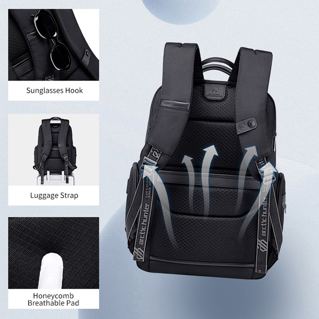 ARCTIC HUNTER τσάντα πλάτης B00544 με θήκη laptop 17, 40L, USB, μαύρη B00544-BK
