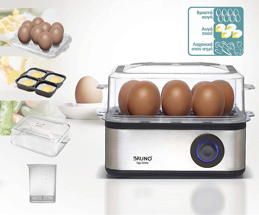 BRUNO βραστήρας αυγών 8 θέσεων BRN-0156, 500W, ανοξείδωτος BRN-0156
