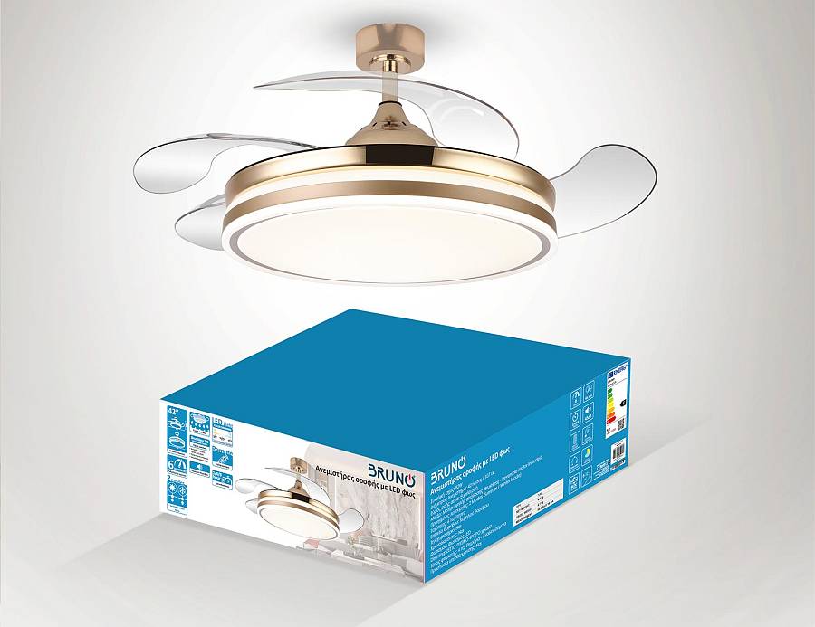 BRUNO ανεμιστήρας οροφής με LED φως BRN-0226, AC 82W, 42, Φ107x47εκ, χρυσός BRN-0226