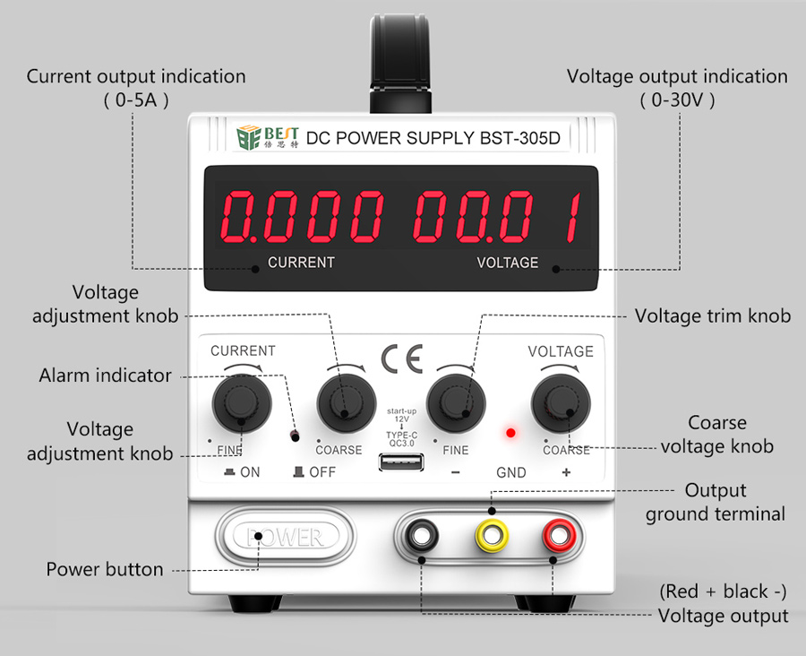 BEST Power supply BST-305D, 30V/5A, AC/DC, 8x USB BST-305D