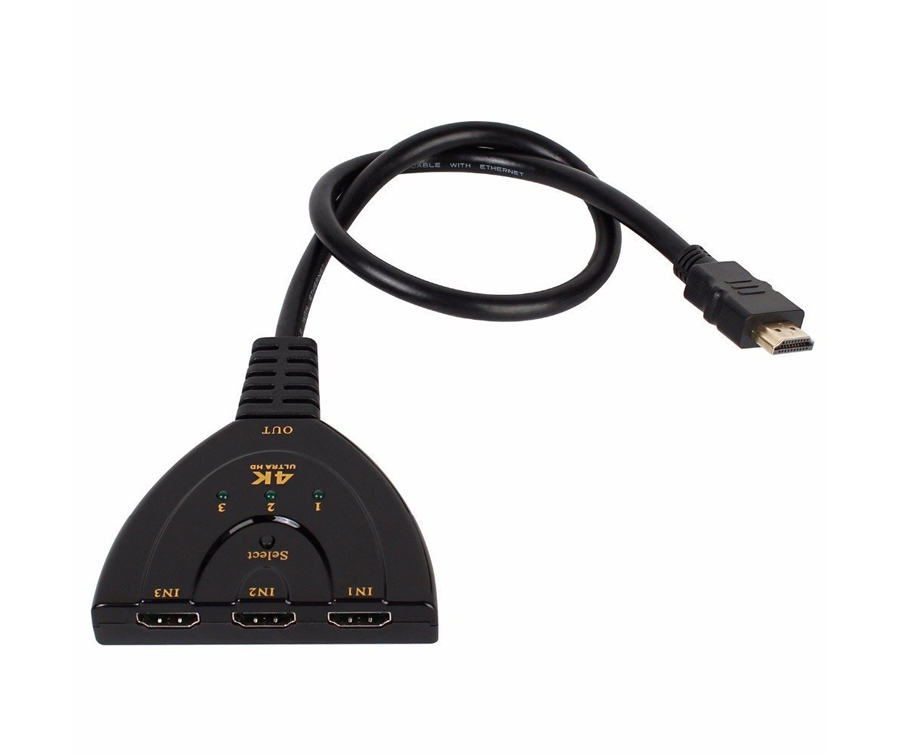 POWERTECH HDMI Switch CAB-H077, 3 σε 1, 4K, 0.50m, μαύρο CAB-H077