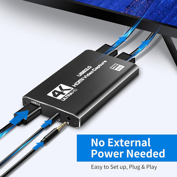 POWERTECH video capture CAB-H164, HDMI/USB σύνδεση, 4K/60Hz, μαύρο CAB-H164