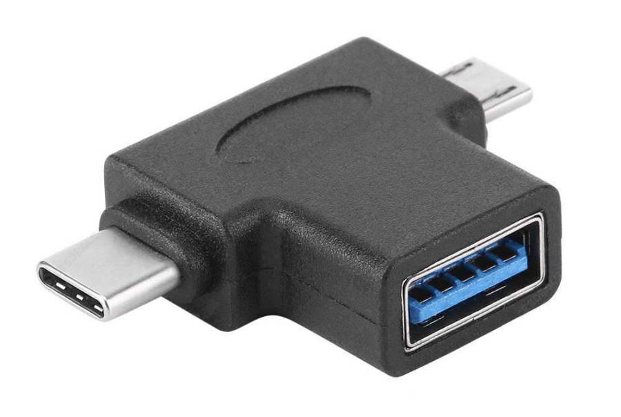 POWERTECH αντάπτορας USB σε USB-C & Micro USB CAB-U117, 5Gbps, μαύρος CAB-U117