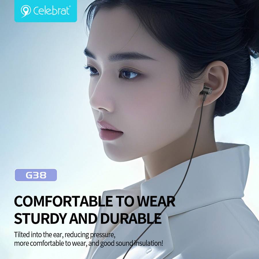 CELEBRAT earphones με μικρόφωνο G38, USB-C σύνδεση, 10mm, 1.2m, μαύρα CB-G38-BK