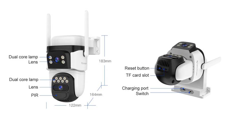 VSTARCAM smart ηλιακή κάμερα CB621DR, dual lens, 3MP, WiFi, SD, PTZ, IP66 CB621DR