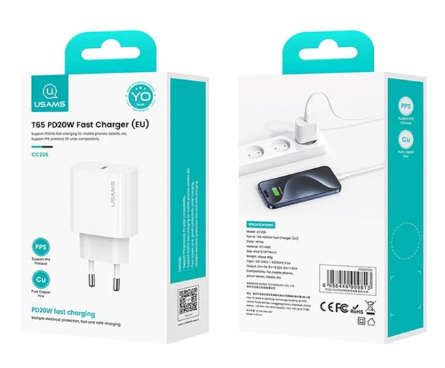 USAMS φορτιστής τοίχου CC226, USB-C, 20W, λευκός CC226TC01