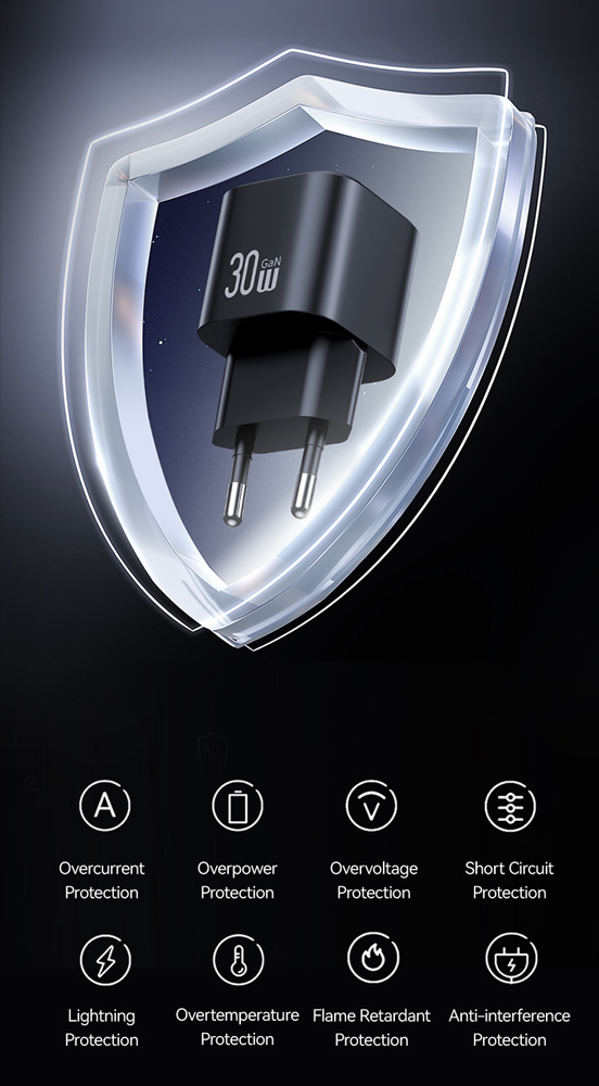 USAMS φορτιστής τοίχου CC263, USB & USB-C, 30W, GaN, λευκός CC263TC02