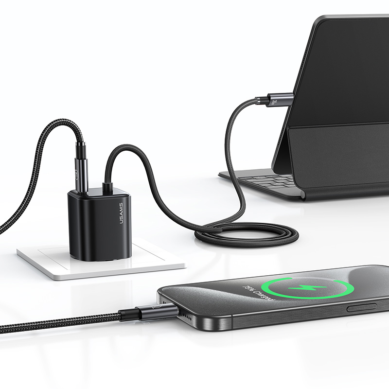 USAMS φορτιστής τοίχου CC264 με καλώδιο, USB-C, 30W, GaN, μαύρος CC264TC01