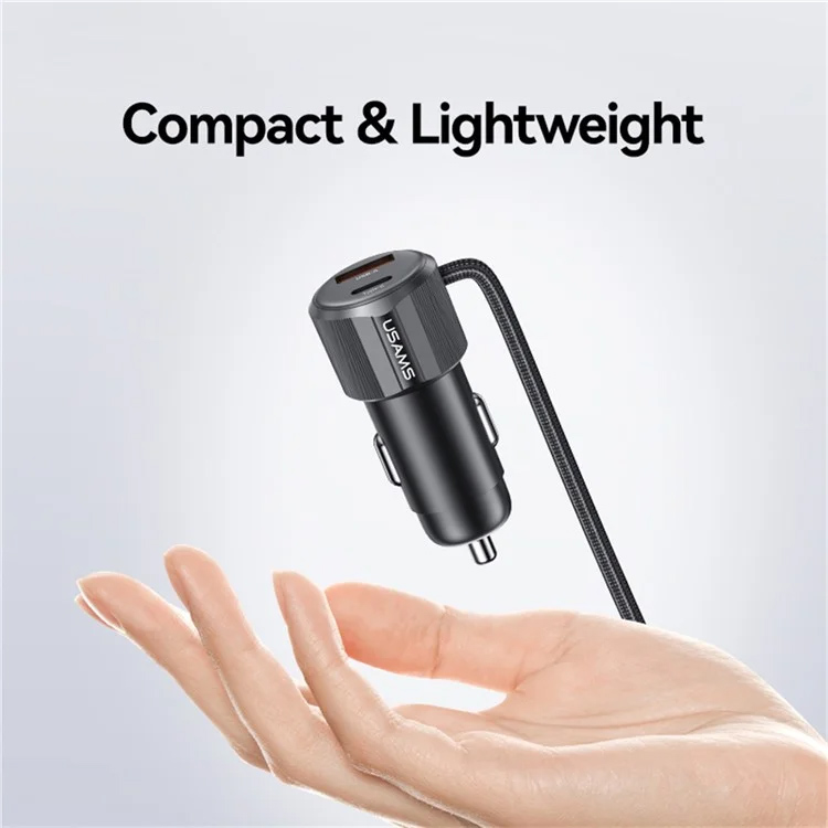 USAMS φορτιστής αυτοκινήτου CC287 με 2 σε 1 καλώδιο, USB/USB-C θύρες, 66W, μαύρος CC287CC01