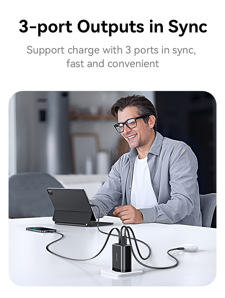 USAMS φορτιστής τοίχου CC296 με καλώδιο, USB & USB-C, 30W, μαύρος CC296TC01